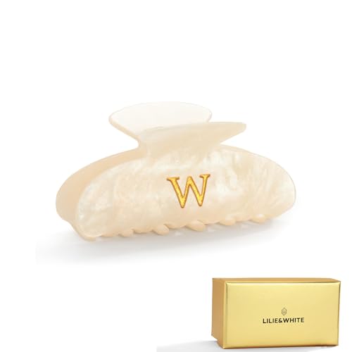 LILIE&WHITE Haarklauw clip voor vrouwen, letter W gepersonaliseerd pareleffect, elegant, niet-vervagend accessoire, duurzame handgemaakte haarclip, doordacht cadeau voor haar, modieus haarstukje voor