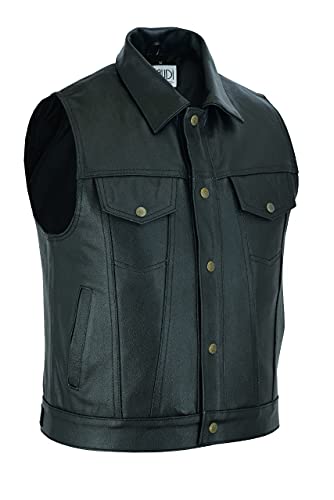 Gaudi-Leathers Veste Homme en Cuir Moto Biker Vest Gilet Crochet Mousqueton et Laçage Latéral 3XL