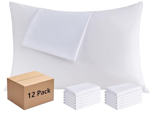 White Pillowcases Standard 12 Pack 20x26 Pillow Cases with Envelope Closure Soft Plain Brushed Microfiber Covers Breathable Wrinkle-Resistant