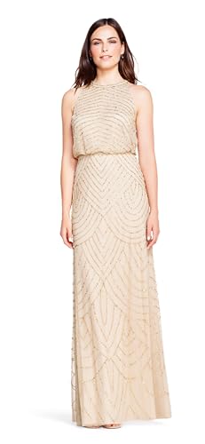 Image of Adrianna Papell Womens Halter Blouson Beaded Gown