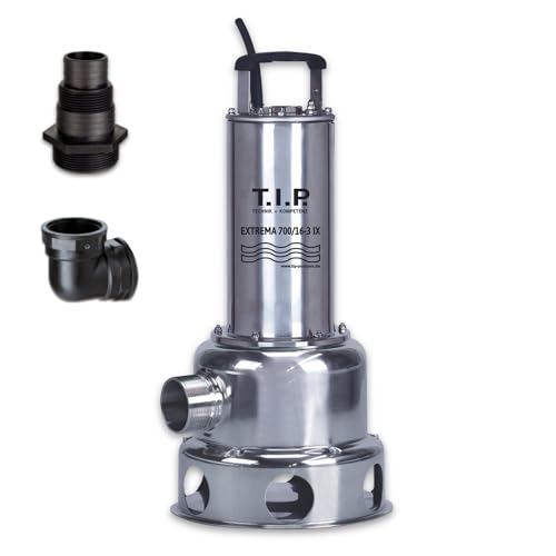 T.I.P. Profi Schmutzwasser Tauchpumpe 400V - Baupumpe Edelstahl (42.000l/h Fördermenge, 16m Förderhöhe, 1,6bar Druck, 50mm Korngröße, Waschlauge geeignet Flüssigkeit bis 95°C)Extrema 700/16-3 IX,30275