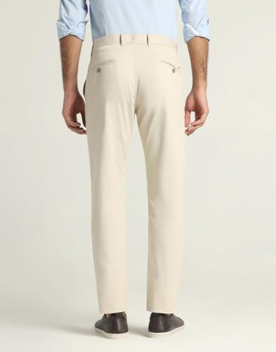 Image of Blackberrys Men's Textured Beige Slim-Fit Trousers |Office Wear & Casual Wear