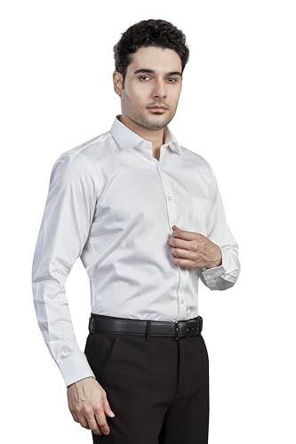 Image of Men's Solid Formal Shirt | Regular Fit |100% Pure Cotton Satin | Classic Collar | Full Sleave