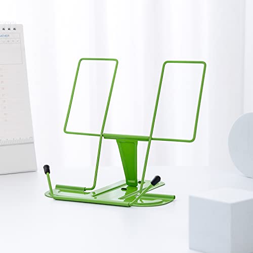 Metal Book Stand For Desk, Adjustable Reading Rest Book Holder, Portable Cookbook Documents Holder, Sturdy Typing Stand For Recipes Textbooks Tablet Music Books With Page Clips (Green) #TOP29