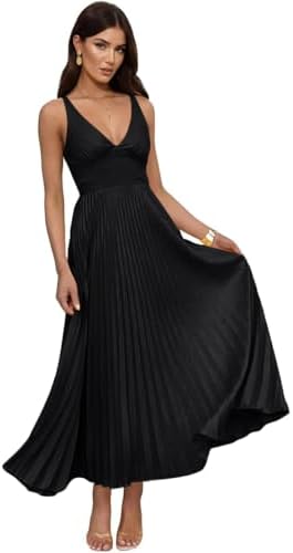 Women's Pleated Bridesmaid Dresses for Wedding V Neck Adjustable ...