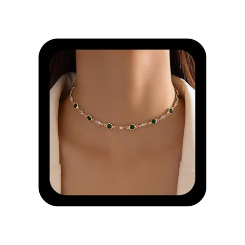 Cybche Collier Ras Du Cou En Cristal Vert Émeraude Imitation Pierres Collier Collier Perle Strass...
