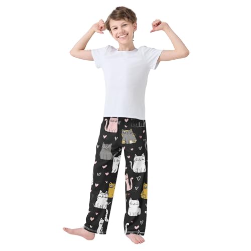 Cartoon Cat Love Heart Print Boys Long Pants Soft Trousers Elastic Waist Kids Lounge Bottoms with Pockets S-XL3