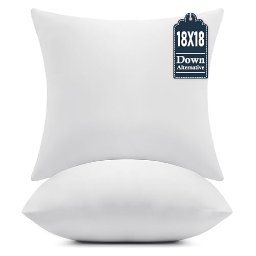 puredown 18x18 Throw Pillow Inserts Set of 2 Supportive & Fluffy Down Alternative Pillow Forms for Couch Sofa & Bed Indoor Decorative Cushion Stuffer