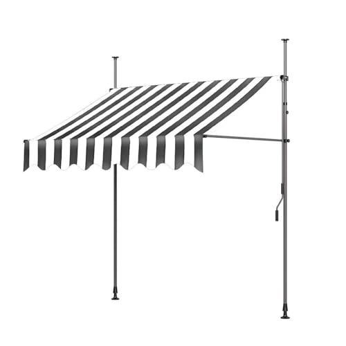 Toldo retráctil manual para patio con abrazadera para balcón al aire libre con brazos extensibles, instalación sin taladro (negro, 150 x 120 x 200-300 cm)