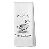 shiviody Funny Duck Kitchen Towels - Humorous Country Girl Dish Towels, Retro Duck Bathroom Decor, Rustic Decorative Absorbent Dishcloths Hand Towels for Farmhouse Decor 16x24 Inches