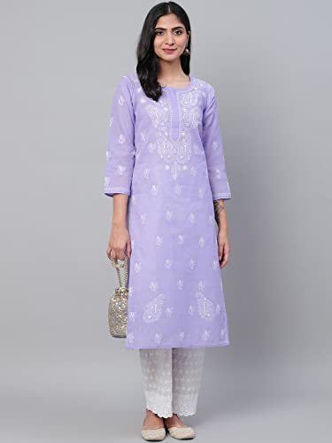 Image of Ada Hand Embroidered Lucknowi Chikankari Cotton Kurta for Women A133488 | Handcrafted lucknow chikan embroidery latest womens ethnic wear kurti tunic for office work wear