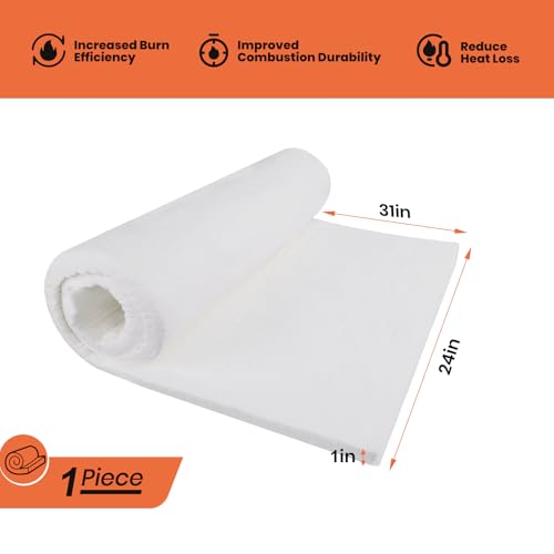 Ceramic Fiber Insulation, 31"x24"x1" Thick, 2600F Fireproof Insulation Blanket for Wood Stove Baffle, Fireplace, Pellet Stove, Chimney, Furnace, Boiler, Pizza Ovens and Forge