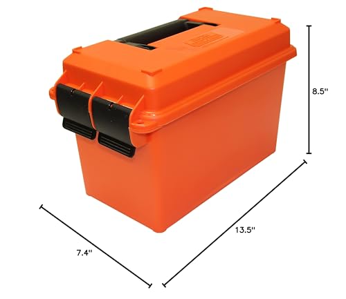 Image of MTM AC50C Ammo Storage Can 50 Caliber Field Boxes, Lockable Storage Box with Handle, Water and Dust Resistant, Secures Hunting Gear, Supplies, and Bullets, Stackable, USA Made, Orange