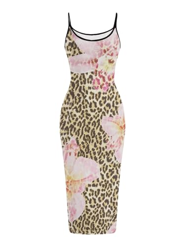 Image of Floerns Women's Flower Print Spaghetti Strap Cami Midi Dress Boho Pencil Dress