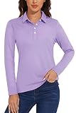TACVASEN Chemises Polo pour Femmes à Manches Longues T Shirts Respirantes et Élastiques pour Dames Chemise de Golf Hauts de Tennis avec Protection Solaire UPF 52+ Mauve Clair,M