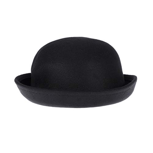 TENDYCOCO Fedora-Hut für Damen Schwarzer Woll-kuppelhut Aufrollbarer Bowler- Modischer Bowler-