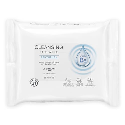 by Amazon Lingettes nettoyantes pour le visage avec Panthénol, 25 lingettes