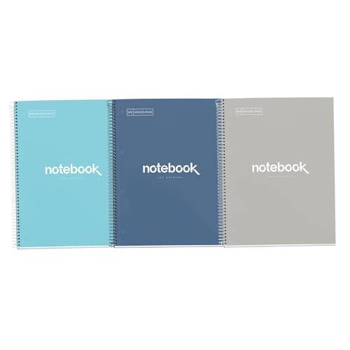 Miquelrius, Pack of 3 Emotions A4 Notebooks, 80 Sheets 90 g/m², Dotted Ruled (Dots), 1 Colour Strip, Micro-Perforated Spiral