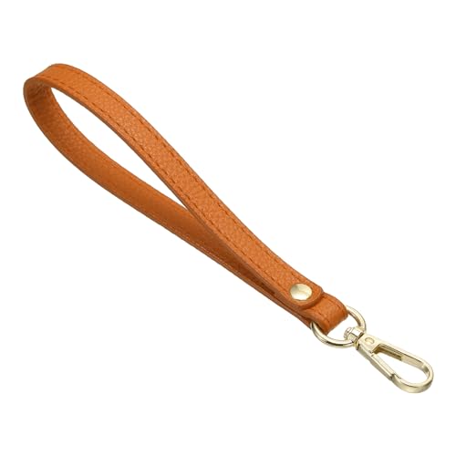 PATIKIL PU Leather Keychain, Key Holder Keyring Strap with Metal Gold Key Ring Lock Anti Lost Clasp for Wallet Purse Clutch, Orange