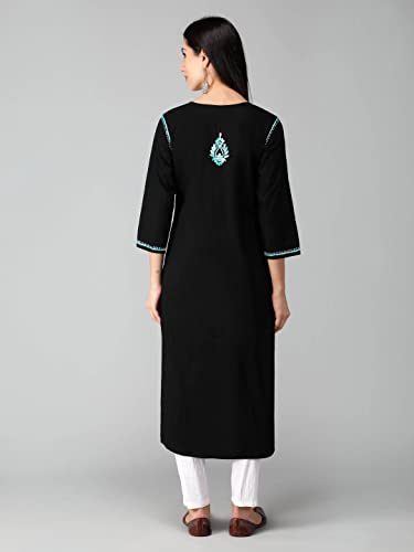 Image of Seva Chikan Hand Embroidered Lucknowi Chikankari Regular Straight Cotton Kurta Kurti for Women SCL4243