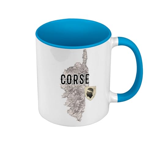 Fabulous Mug de Couleur Qualité Premium Bleu - Corse Département Ile France Bastia Carte Ancienne Rare - Tasse avec anse et intérieur de couleur