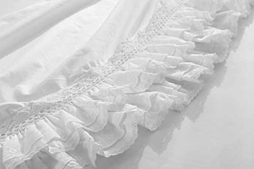 Meaning4 White Lace Ruffled Valance Curtain Toppers Kitchen Window Short Curtain Rod Pocket Cotton 60"X18" 1Pc #TOP3