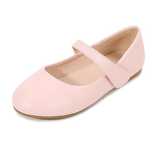 Girls Closed Toe Mary Jane Flat Big Kids School 𝐔niform Dress Shoes Princess Low Heel Hook and Loop Formal Shoes