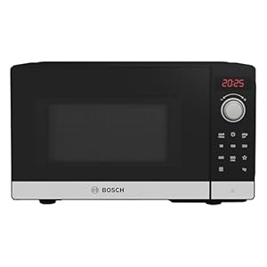 Bosch FFL023MS2 Serie 2 Mikrowelle, 26 x 44 cm, 800 W, Drehteller 27 cm, Türanschlag Links, AutoPilot 7 7 Automatikprogramme, Reinigungsunterstützung, LED-Touchdisplay, Edelstahl