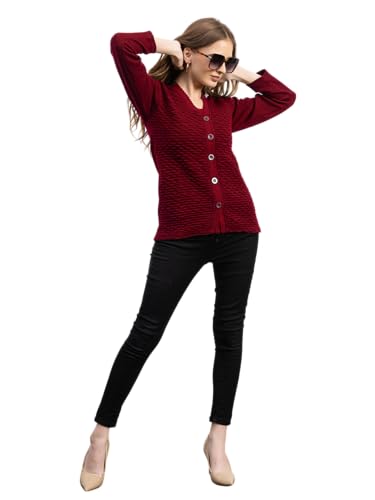 Image of Women's Winter Woolen Cardigan | Full Sleeve Textured Buttoned Sweater for Women | Soft Wool V-Neck Warm Knitted Outerwear for Office & Casual Wear