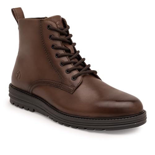 Image of Thomas Crick Genuine Leather Men's Lace-Up Boots with Zipper | Stylish Ankle Boots with Cushioned Insole, Flexible Wedge Sole & Breathable Lining