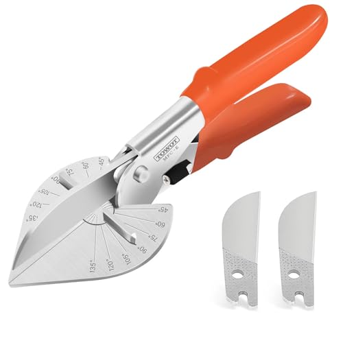 TOWOT Cortador de Inglete Multiángulo de 45°-135° con Cuchilla de Repuesto, Tijeras Ingletadoras para Cortar Madera, Plástico, PVC y Más, Herramienta de Corte Ajustable con Fundas Ergonómicas y Llave