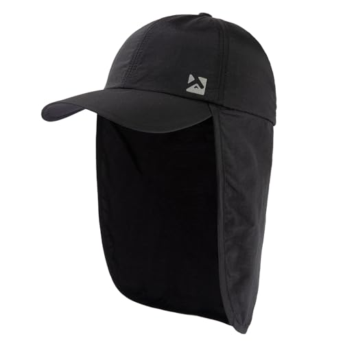 TOP-EX XL/XXL wasserdichte Baseball Cap Herren mit Nackenklappe UPF 50 Sonnenhüte Damen Faltbar Sommerhüte Safari Wandern Outdoor-Hut Atmungsaktiv Verstellbar Schwarz L/XL