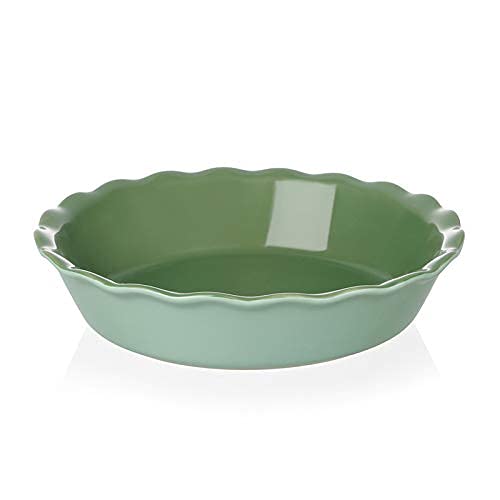 Sweejar Ceramic Pie Pan For Baking, 10 Inches Round Baking Dish For Dinner, Non-Stick Pie Plate With Soft Wave Edge For Apple Pie, Pumpkin Pie, Pot Pies (Green) #TOP18