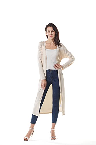 Image of Women's Solid Sweater Essential Duster Long Cascading Open Front Lightweight Blue Cardigan