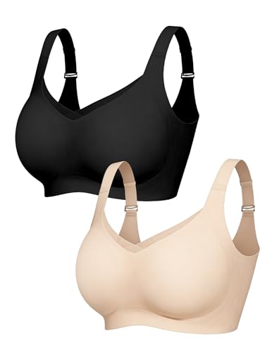 Image of PoseFree Womens Wireless Bras Supportive Tshirt Bra No Underwire Seamless Push Up V Mesh Comfortable Bralette Everyday Bras