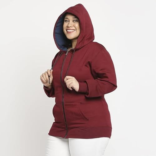 Image of Clotth Theory Women's Cotton Fleece Hooded Neck Sweatshirt | Hoodie Jacket with Kangaroo Pocket