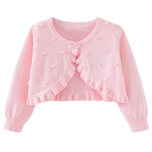 Girls Long Sleeve Cardigan Kids Toddler Knit Cardigan Bolero Dress Sweater Shawl Cover Up (Pink, 3-4 Years)
