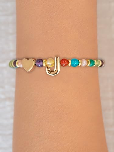 SENLLY Crystal Initial Bracelet, Meaningful Gift for Women Crafted with Natural Stone & 3D Initial Bead J, Adjustable for Mom Daughter Sister Wife Friend - image 3