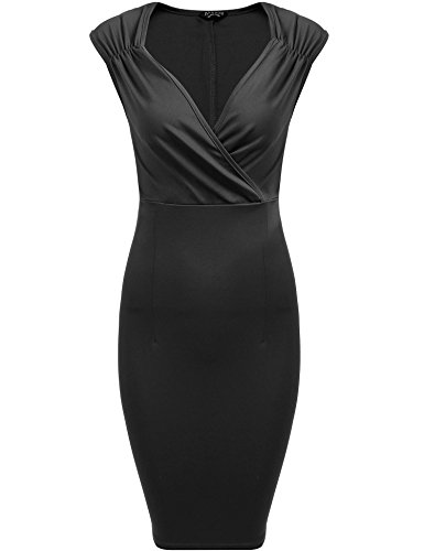 ACEVOG Women's Wear to Work Retro Business Official Bodycon Pencil Dress Black