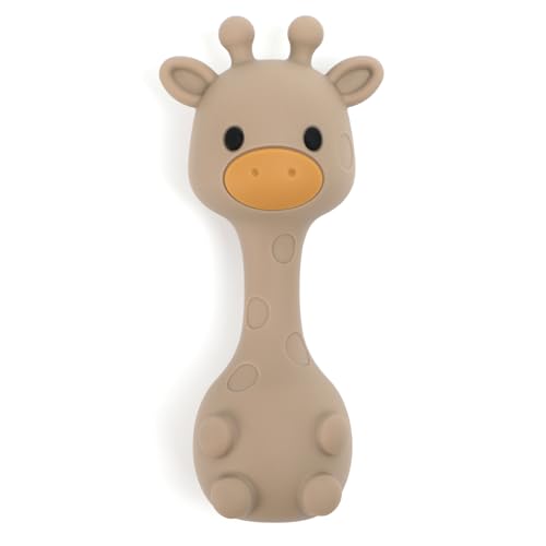 Image of Silicone Little Giraffe Shaker Rattle Toy for Babies | Food Grade Silicone Teether | Easy to Grip | BPA Free (Sand)