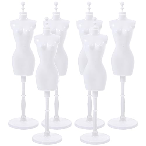 HOMSFOU Doll Cloth Form 6Pcs Doll Dress Form Mini Mannequin Model Cloth Gown Clothing Demountable Display Stand for Dollhouse Display Holder White Doll Dress Stand