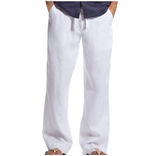 Mens 100% Cotton Drawstring Pants Elastic Waist Lightweight Trousers Casual Breathable Quick Dry Summer Beach Pant