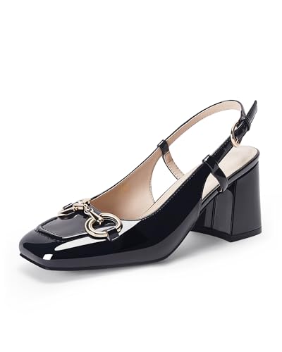 Image of Womens Slingback Block Heels Closed Square Toe Dress Work Shoes Slip on Buckle Strap Business Pumps