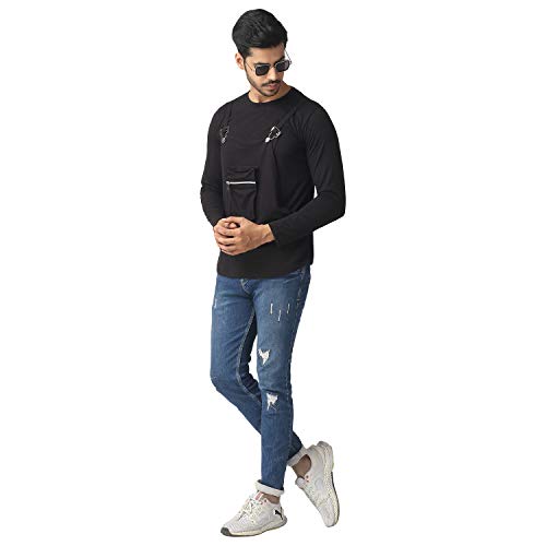 Image of Black Collection Solid Men Dungaree Style Full Sleeve T-Shirt
