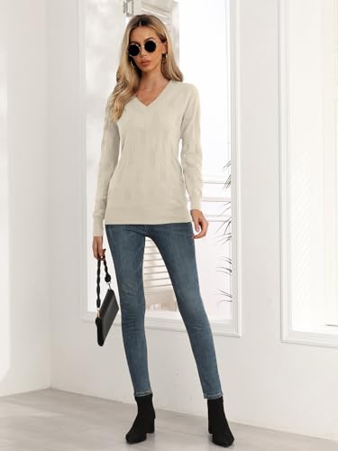 Image of Yincro Women V Neck Long Sleeve Soft Sweater Knit Casual Pullover Top