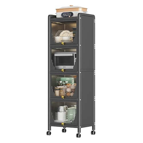 NOBBAT 食器棚 スリム 食器棚 ひとり暮らし用 キャビネット 隙間収納 キッチン収納 食器棚 ベアルモ (幅40/45/80/100x36x高さ125cm) 大容量 レンジ ミニ スリム コンパクト キッチン収納 キッチン家電収納 一人暮らし の透明