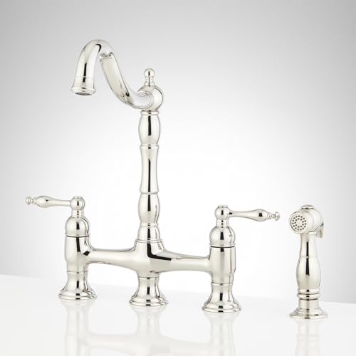 Signature Hardware 954037 Delacour 1.75 GPM Double Handle Bridge Kitchen Faucet with Side Spray -...