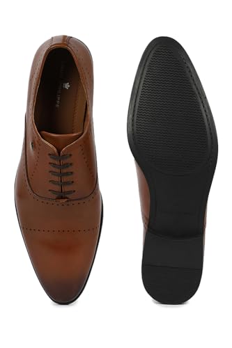 Image of Louis Philippe Men Premium Leather Breathable Lining Material Anti Slip with Heel TPR Sole Formal Derby Shoes