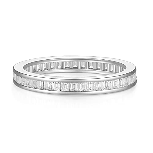Shinyso Wedding Band For Women Princess Cut Cubic Zirconia Cz Ring Eternity Band Engagement Stacking Promise Rings For Her Silver Size 7 cover