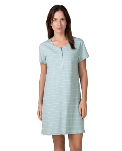 MASSANA Camisón de Mujer L267239, Manga Corta, Rayas Finas, Verde, 94% Algodón, Cuello Redondo con Botones (M)